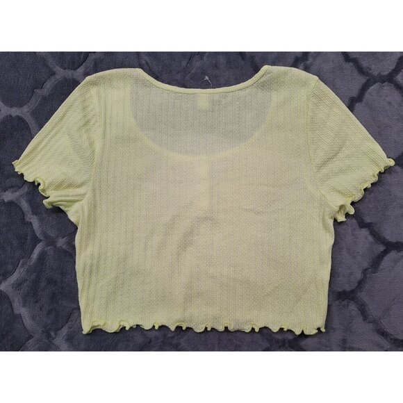NWOT BP Yellow Pointelle Rib Crop Top Scoop Neck Henley/Sz. Medium - Picture 2 of 4